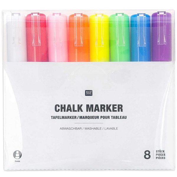 Rico Design Kreidemarker – 3 mm – 8er-Set, Gemischte Farben, für Glas/Kunststoff