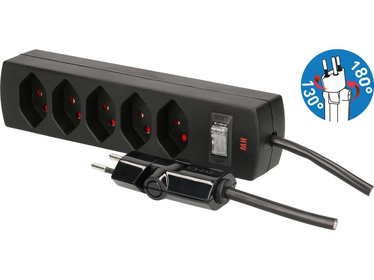 Max Hauri AG Max Hauri Kabelbox – 5× AC, 2 m Kabel, 235 × 115 × 121 mm, Schwarz