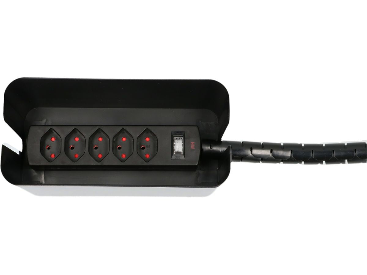 Max Hauri AG Max Hauri Kabelbox – 5× AC, 2 m Kabel, 235 × 115 × 121 mm, Schwarz