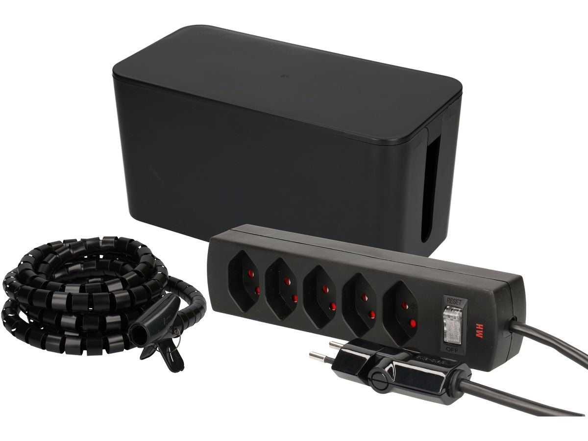 Max Hauri AG Max Hauri Kabelbox – 5× AC, 2 m Kabel, 235 × 115 × 121 mm, Schwarz