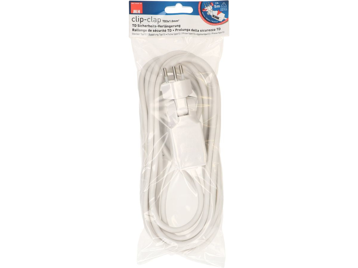 Max Hauri AG Max Hauri Verlängerungskabel – T12–T13, 5 m, mit Schalter, 3×1 mm², Weiss