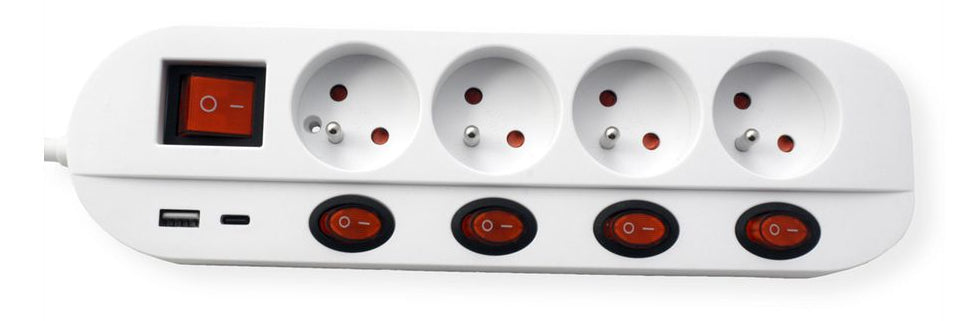 ROLINE Steckdosenleiste, 4×UTE, 1×USB‑A 5 V 2,4 A + 1×USB‑C 5 V 2,4 A, einzeln schaltbar, 3 m – weiss