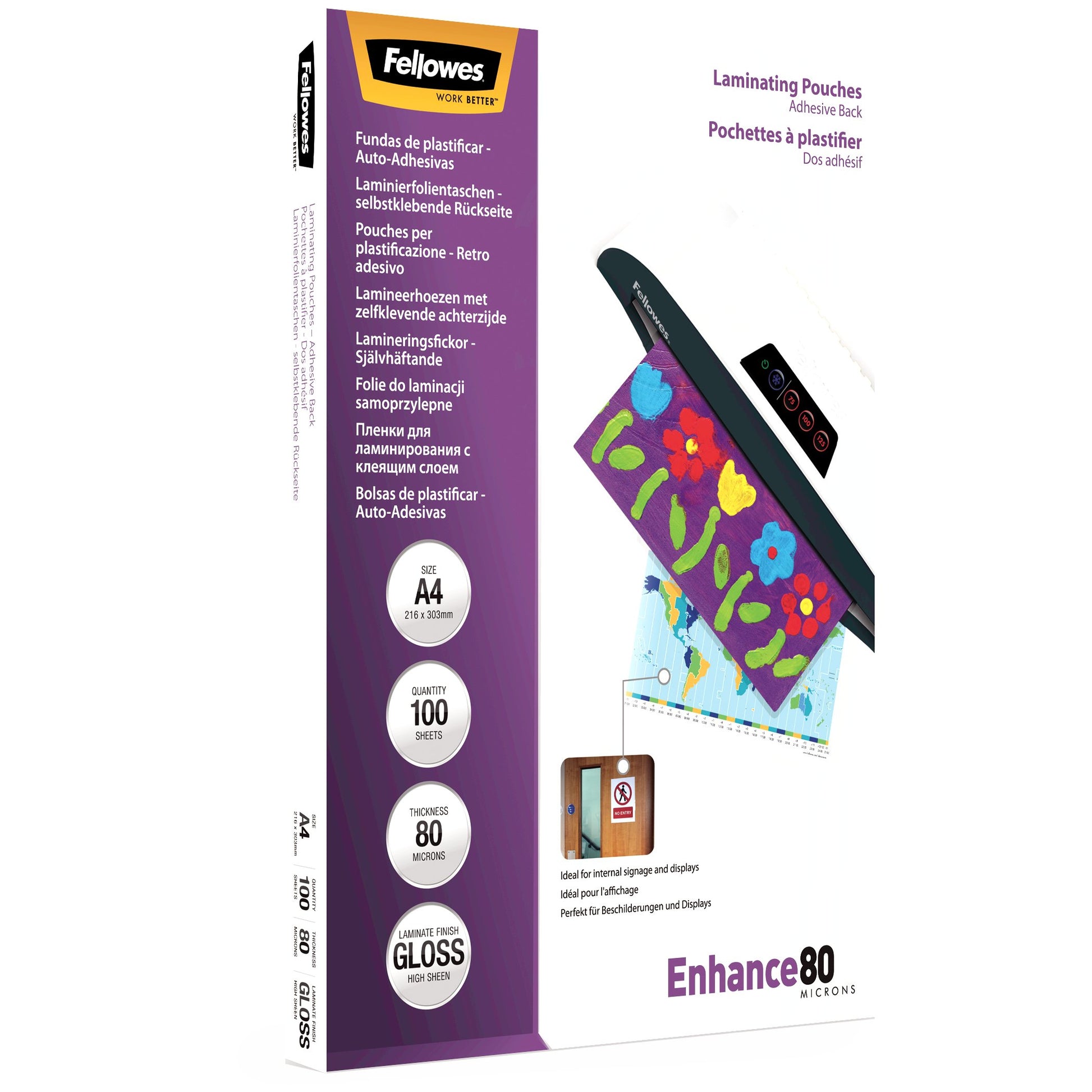 Fellowes Laminierfolien A4, glänzend – 80 µm, 216 × 303 mm, 100 Stk.