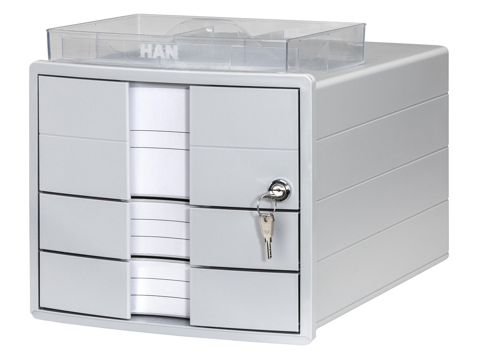 HAN Schubladenelement – 3 Schubladen, für C4, abschliessbar, grau, Polystyrol (PS), B 280 × H 235 × T 367 mm