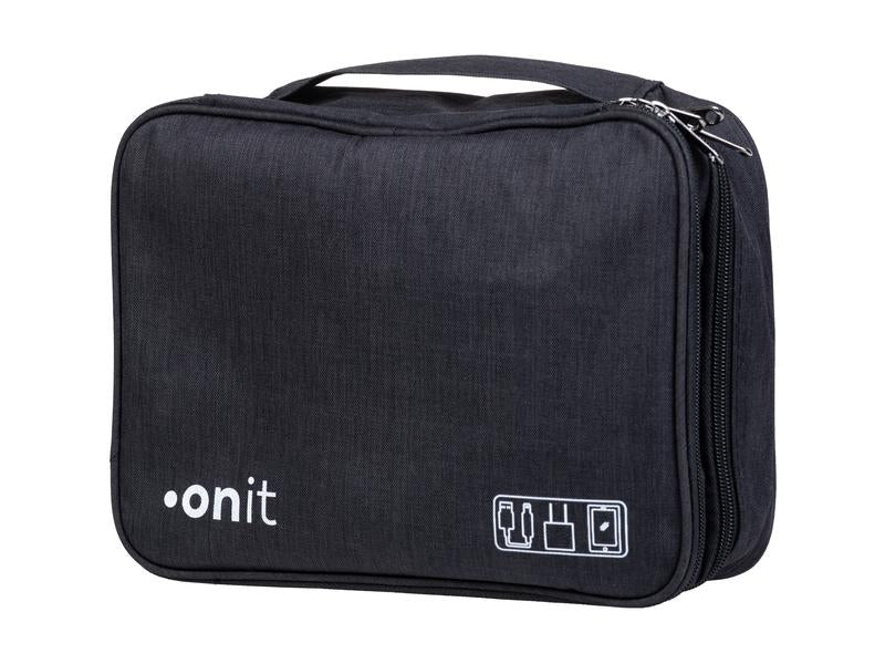 ONIT Reissverschlusstasche – 12 Fächer, Tragegriff, Reissverschluss – 27 × 21 × 9 cm – Schwarz – 300D Polyester