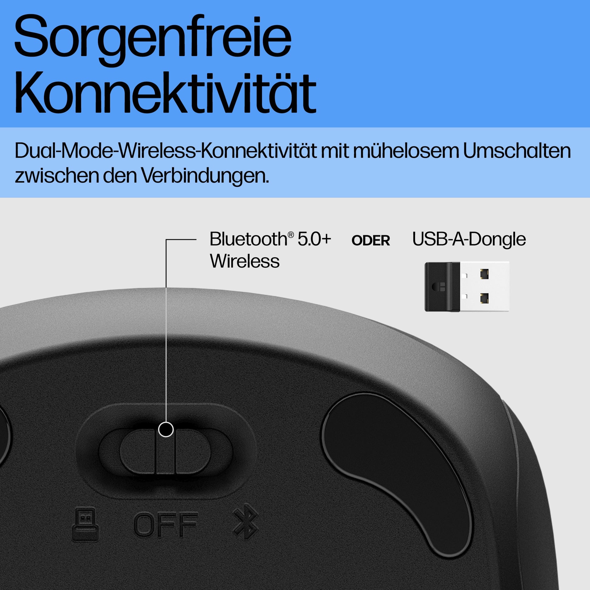 HP 255 – Maus – Kabellos (Bluetooth/2,4 GHz), 1600 DPI, beidhändig, Schwarz