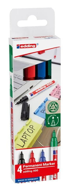 Edding Permanent Marker – rot, blau, grün, schwarz, 4er Set