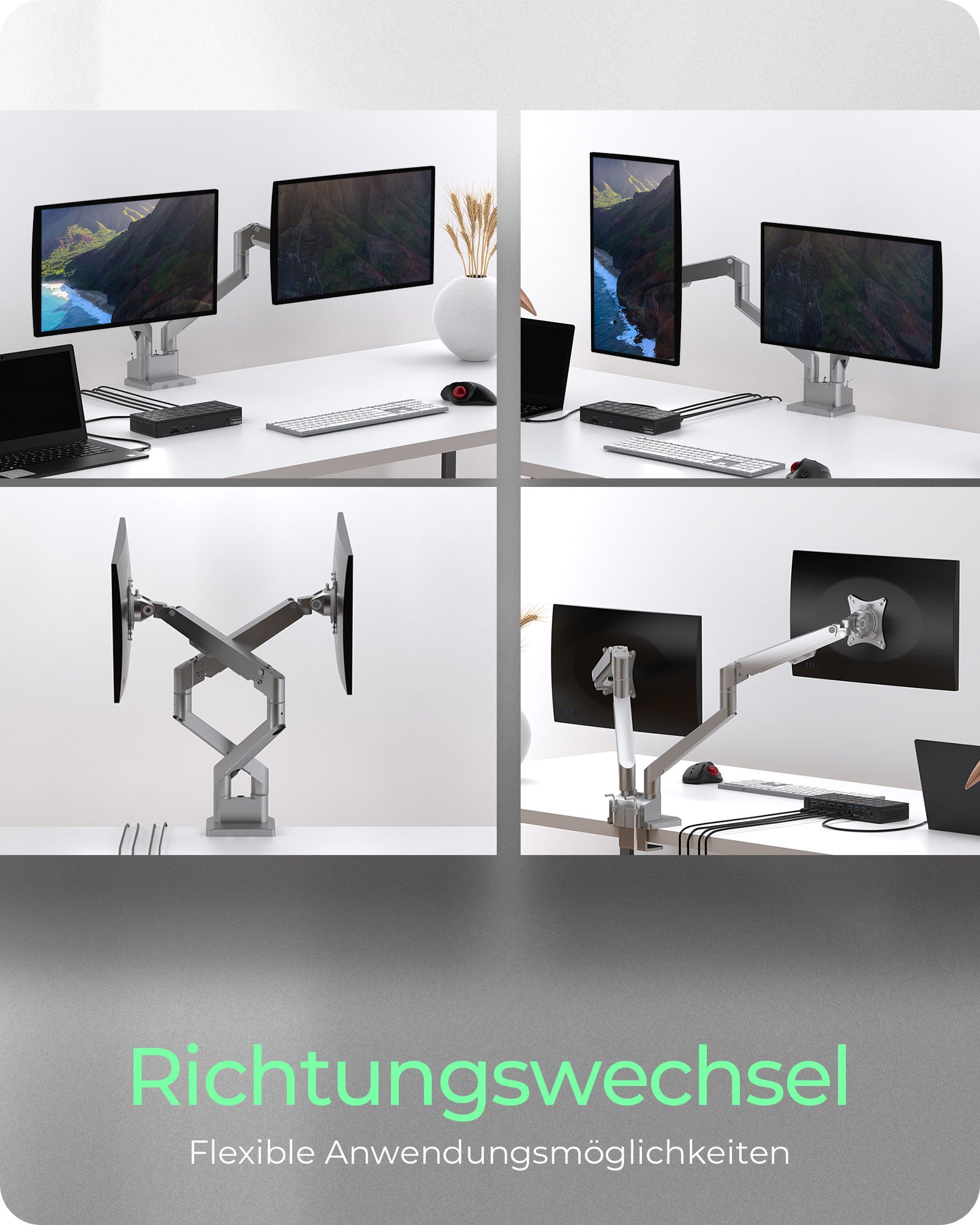 ICY BOX IB-MS524-T – Tischhalterung, Dual, Klemme/Durchführung, bis 32", VESA 75 × 75/100 × 100 mm, 9 kg