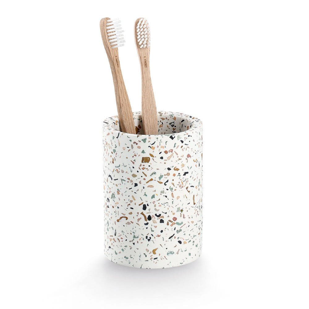 Zeller Present Zahnbürstenhalter Terrazzo – Ø8,2×11 cm, Zement, Mehrfarbig
