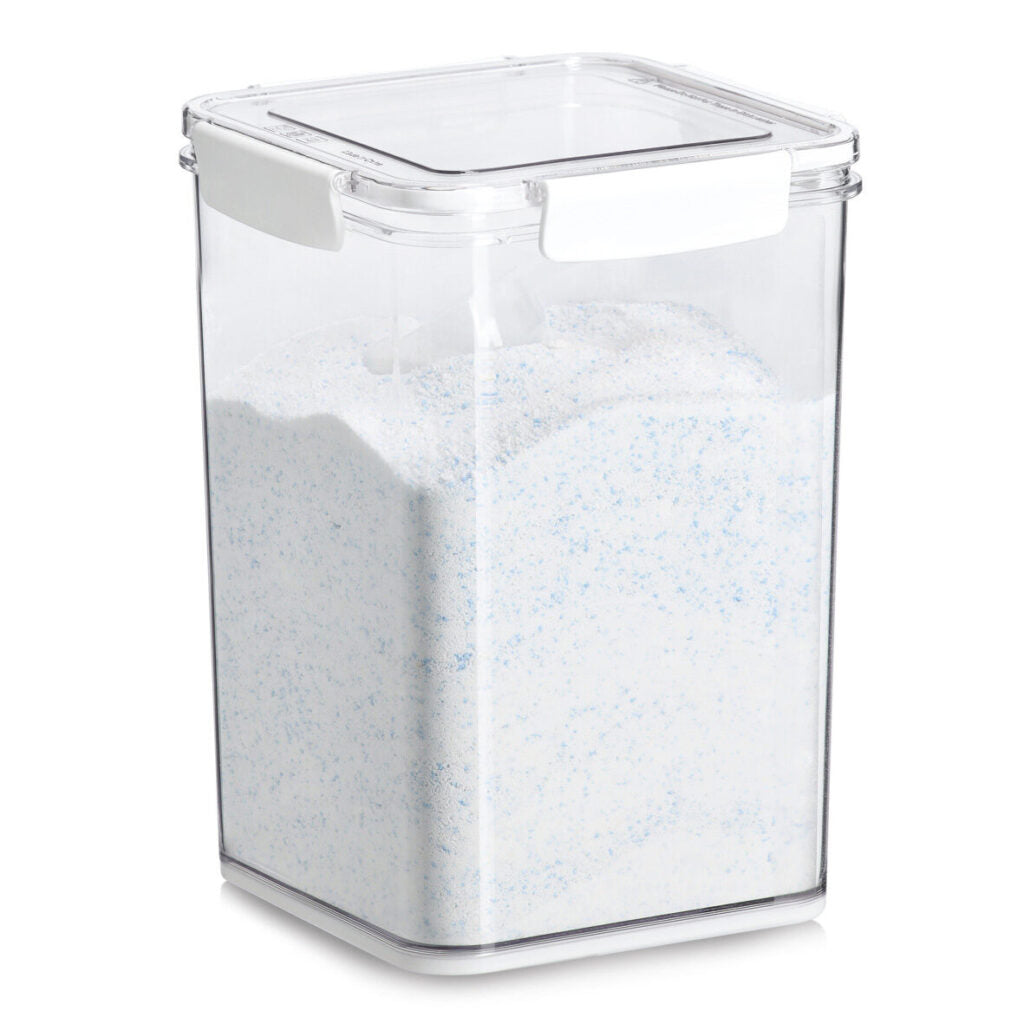 Zeller Present Vorratsdose 5,1 l, 18 × 18 × 24,7 cm, Kunststoff, transparent/weiss, mit Löffel