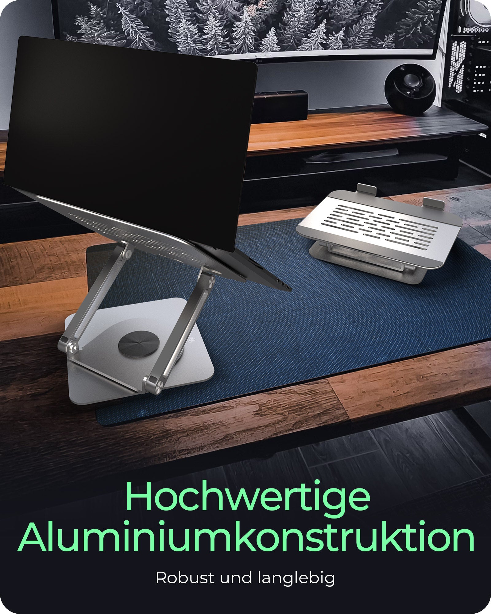 ICY BOX Laptop-Ständer – bis 17", 360° drehbar, höhenverstellbar – Silber