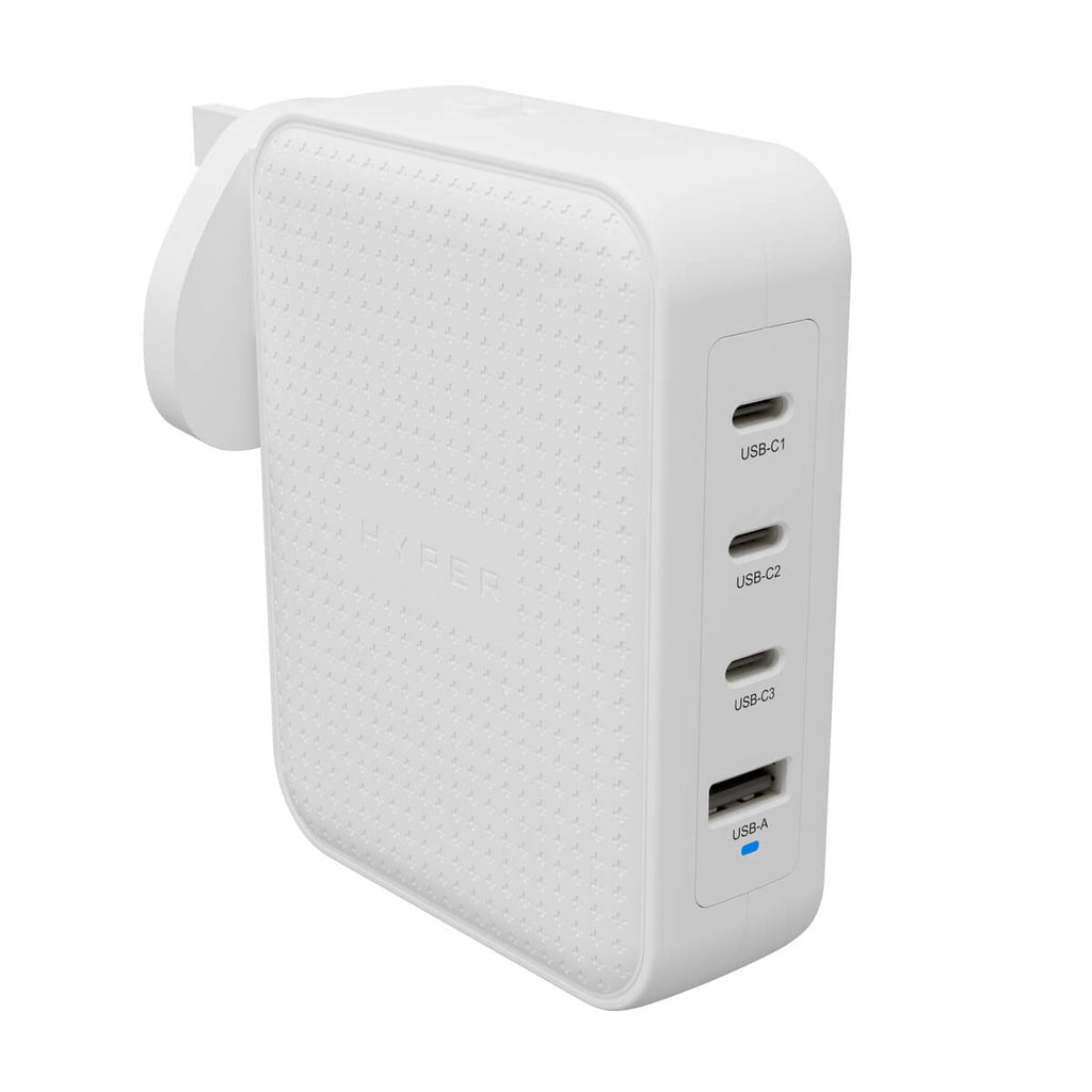 HYPER HJ1001WHWWGL USB-Wandladegerät 140 W – USB-C×3, USB-A×1 – PD 3.1, PPS, QC 3.0, GaN