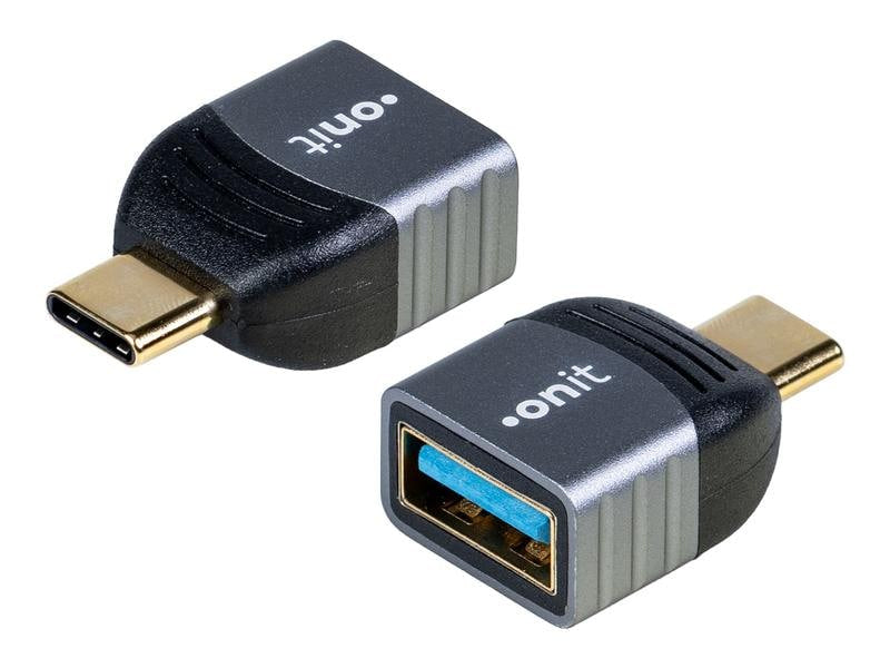 ONIT F01488 Adapter USB-C zu USB-A – USB 3.2 Gen 2 (10 Gbit/s), 5 V/3 A, Goldkontakte, Aluminiumgehäuse