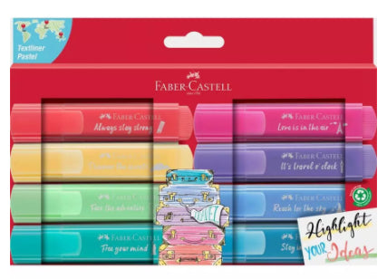 Faber-Castell 46 Pastell Textmarker Set 8 Farben – Keilspitze, 1–5 mm, nachfüllbar