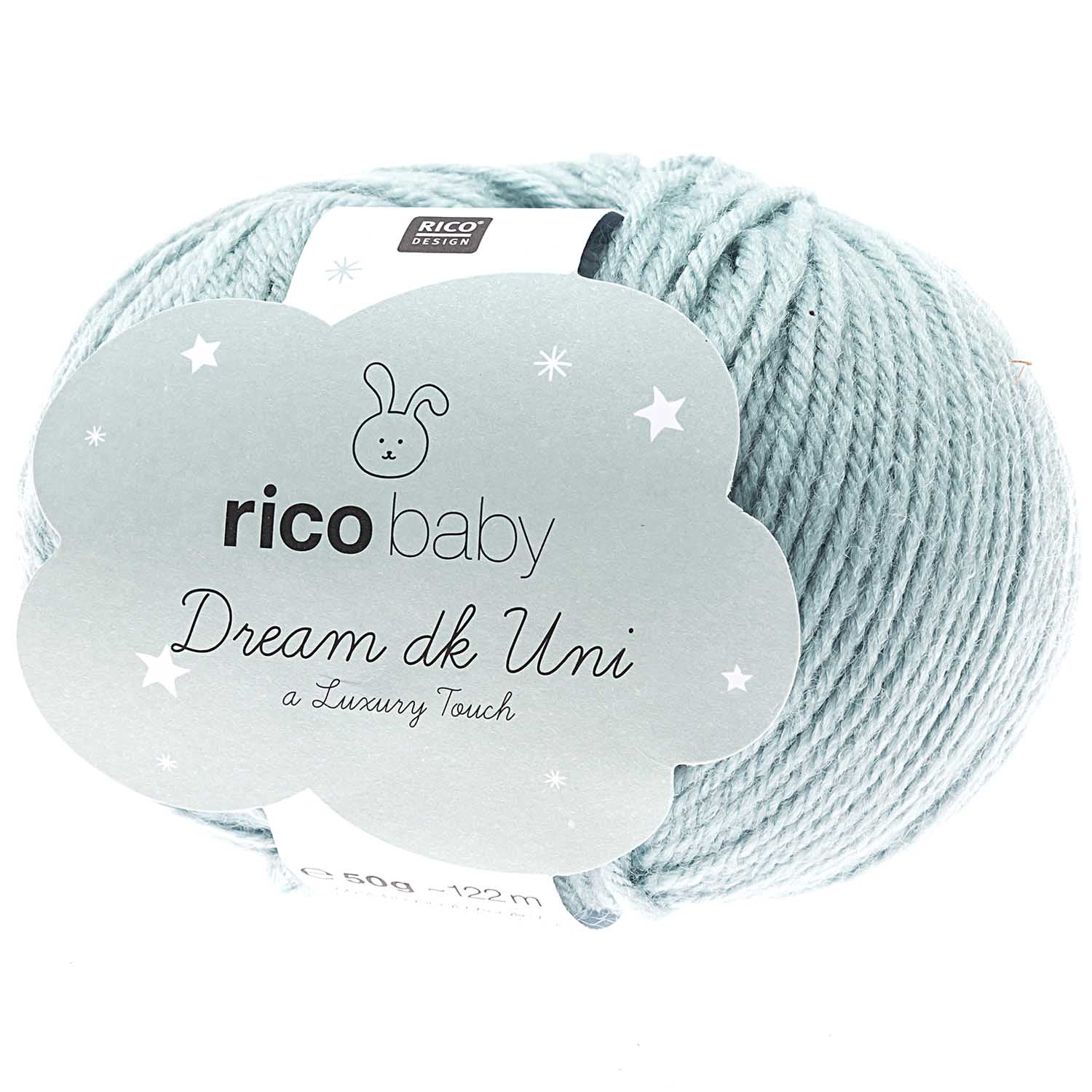 Rico Design Baby Dream DK Luxury Touch Uni Garn Mint – 50 g, 115 m, Nadel 4 mm, 50% Polyamid/50% Polyacryl