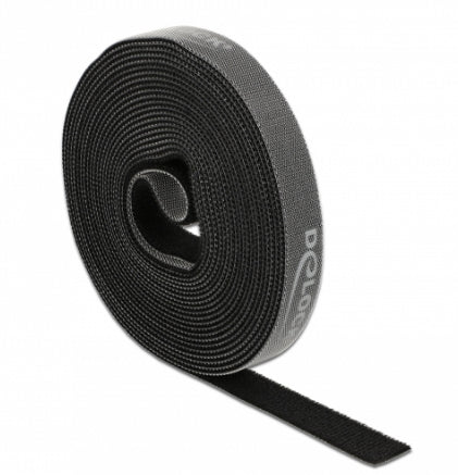 DeLOCK Klettband – 15 mm × 5 m, schwarz, wiederverwendbar, 1 Stk.