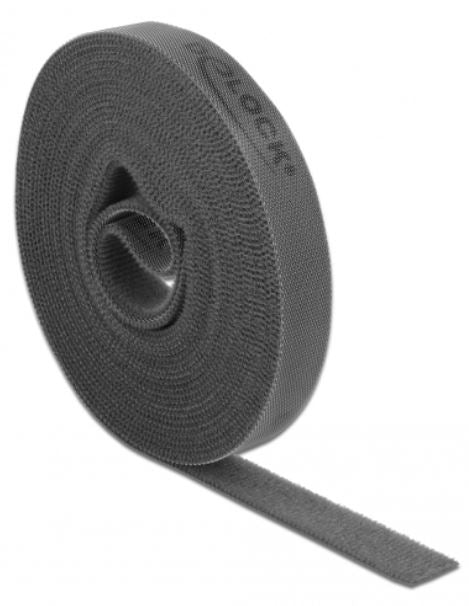 DeLOCK Klettband, 15 mm × 5 m – Grau