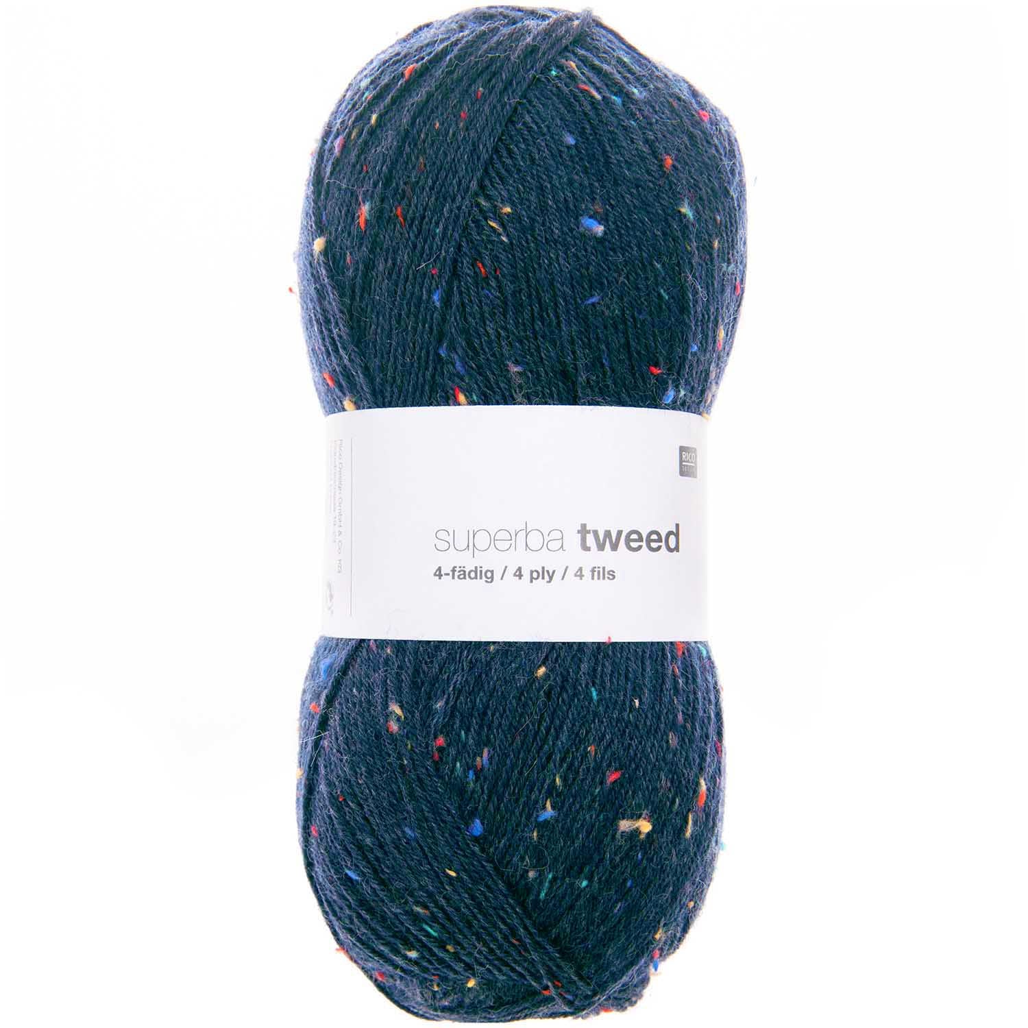 Rico Design Sockenwolle Tweed 4-fädig Garn Marineblau – 100 g, 375 m, Nadel 2 mm