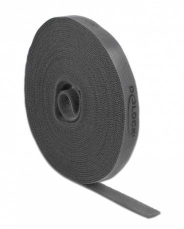DeLOCK Klettband, 15 mm × 10 m, schwarz, 1 Stück