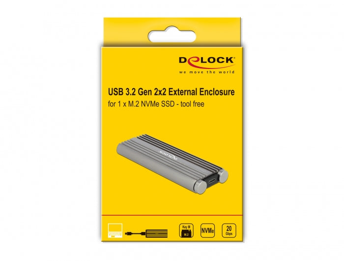 DeLOCK M.2 NVMe zu USB-Gehäuse Type-C 20 Gbit/s – 1-Bay M.2-Gehäuse – USB 3.2 Gen2x2 Type-C, für M.2 NVMe (PCI)