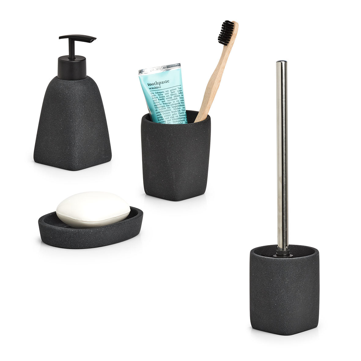 Zeller Present WC-Bürstenset – Polyresin, schwarz, H 36,5 cm, Ø 9,5 cm