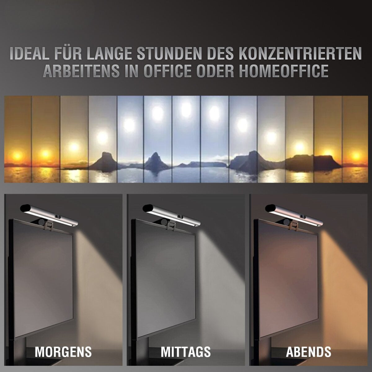 4smarts Monitor-Lichtleiste – 400 lm, 2800–5500 K, 3-Stufen-Dimmer, für Monitore 0,8–2,0 cm – Schwarz