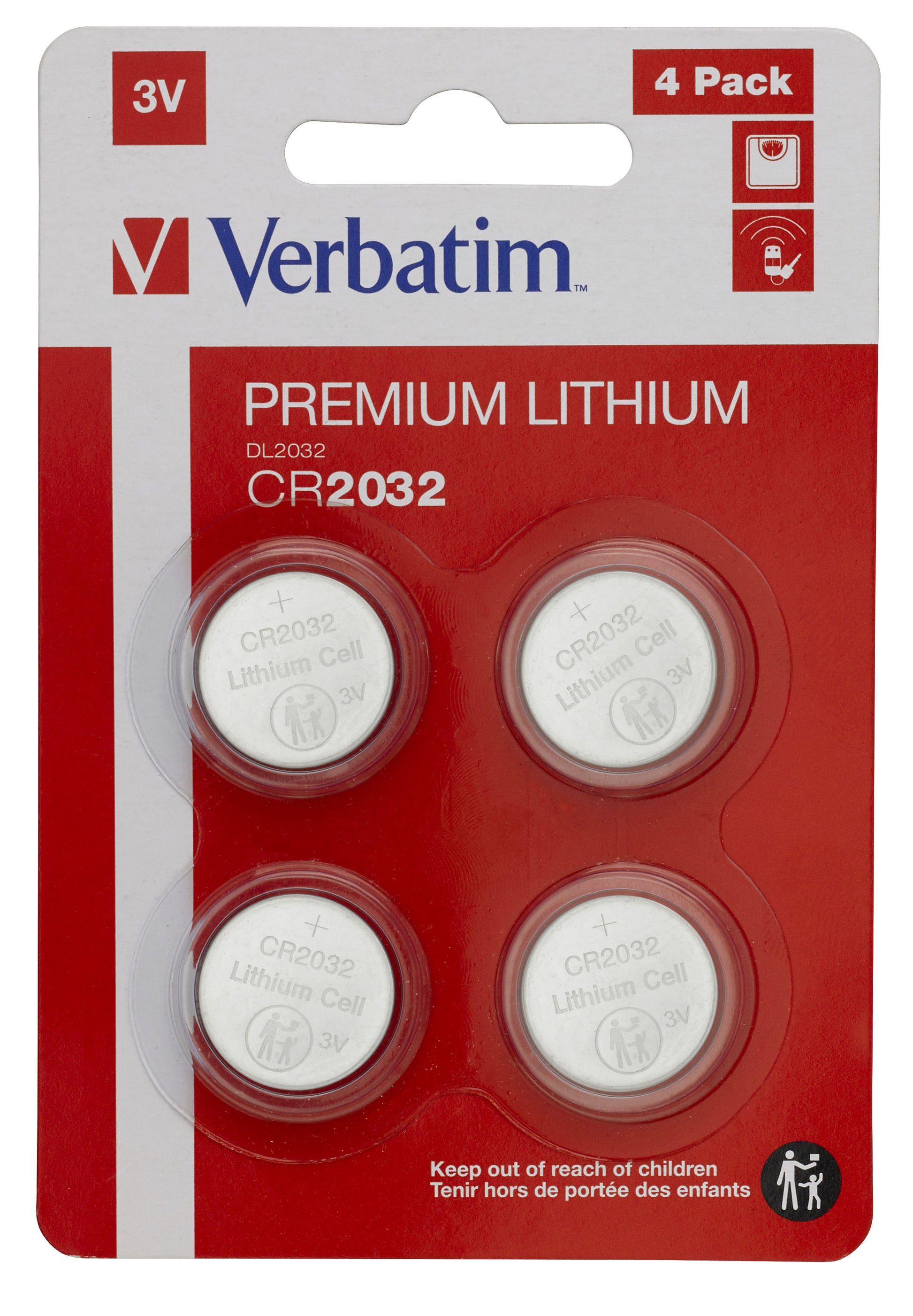 Verbatim Knopfzellen CR2032, Lithium, 3 V – 4 Stk.