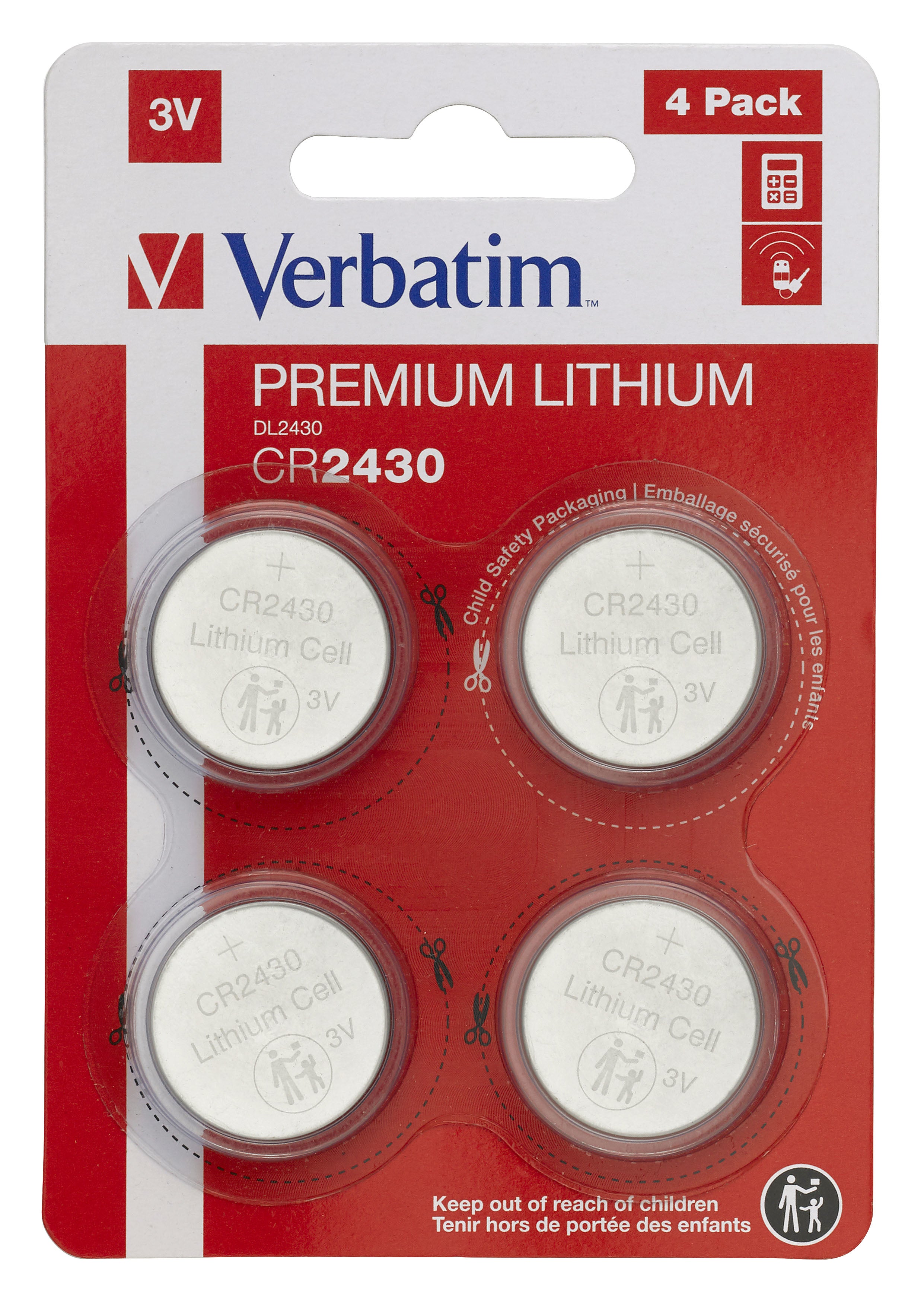 Verbatim Knopfzellen CR2430, Lithium, 3 V – 4 Stk.