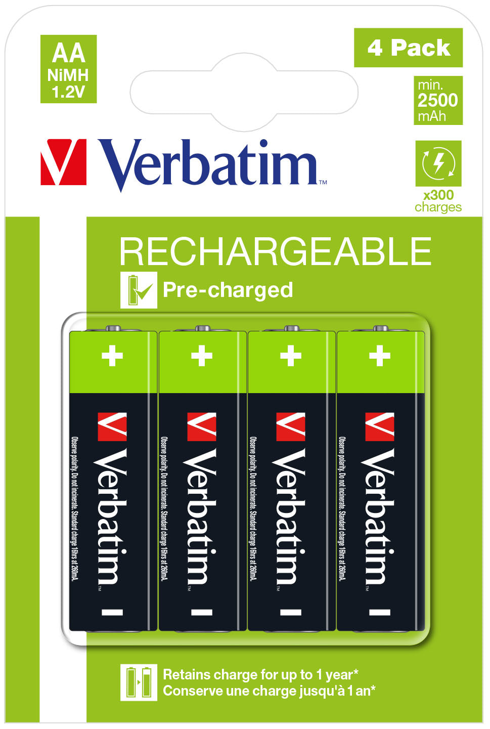 Verbatim AA Akkus, NiMH, 2500 mAh, 1,2 V – 4 Stk.