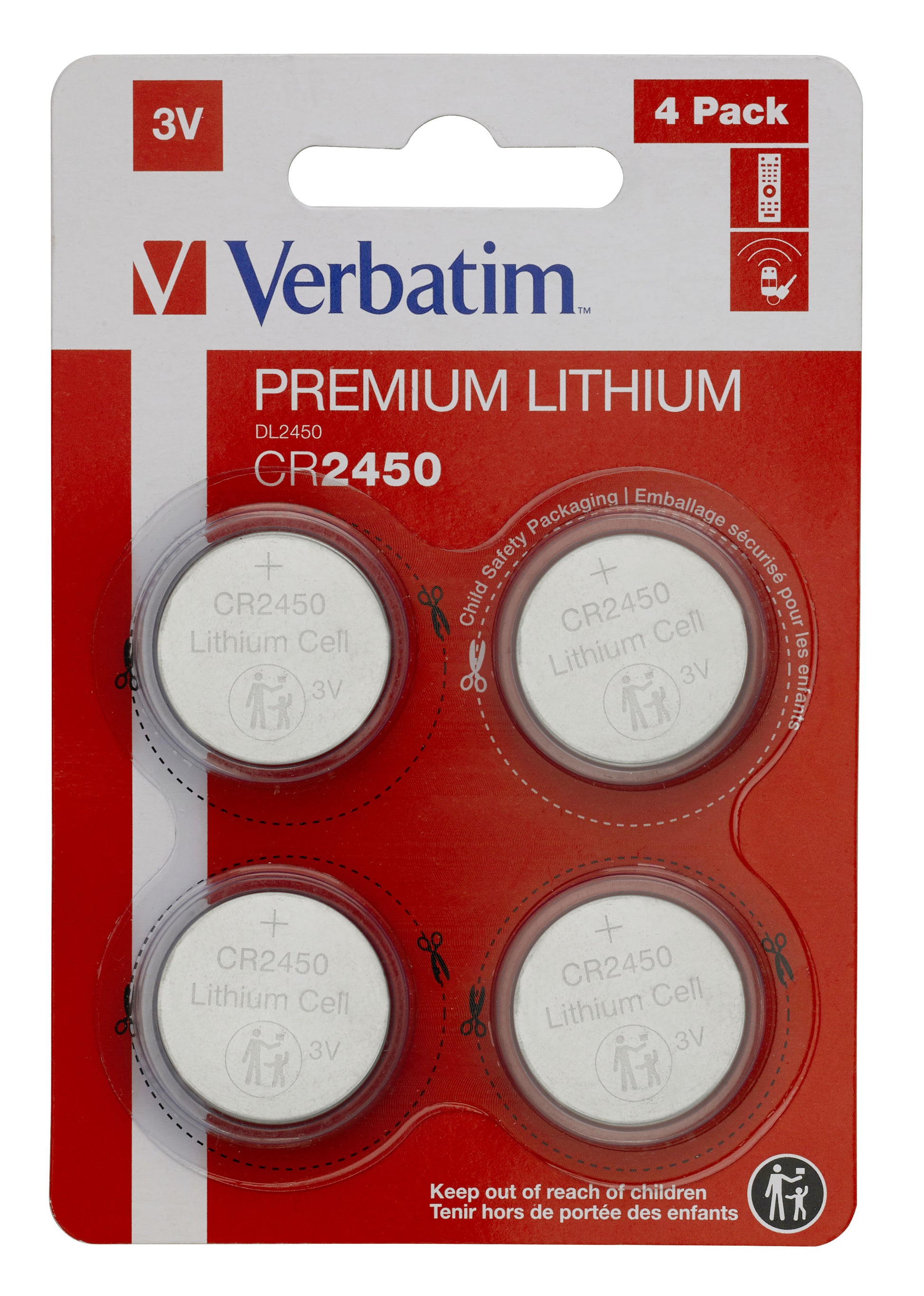 Verbatim Knopfzellen CR2450, Lithium, 3 V – 4 Stk.