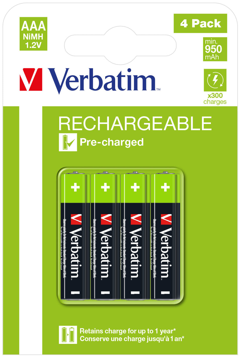 Verbatim AAA Akkus – NiMH, 950 mAh, 1,2 V – 4 Stk.