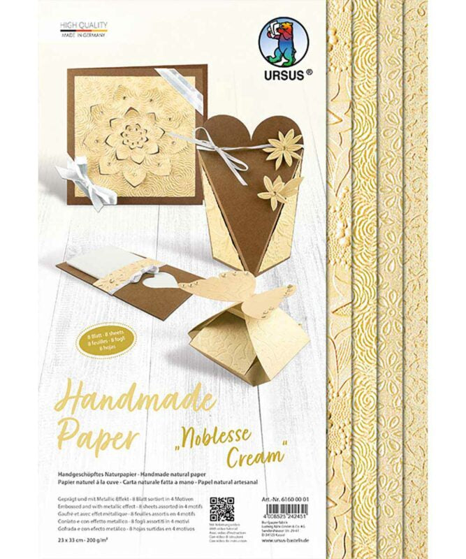 URSUS Bastelpapier – 23 × 33 cm, creme, 200 g/m² – 8 Blatt