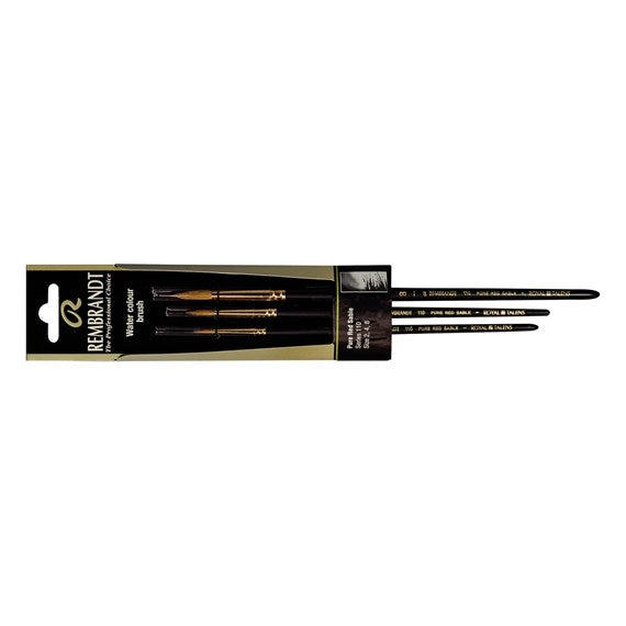 Royal Talens Rembrandt – Pinsel-Set – Sortiert, Rotmarderhaar, Holzgriff, Grösse 2/4/8, 3er-Set, Schwarz