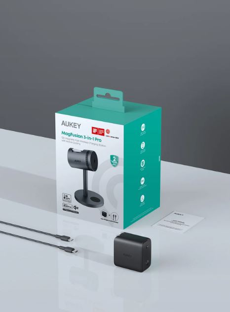 AUKEY MagFusion 3-in-1 Pro Ladestation – 15 W, Qi2, magnetisch – für iPhone 15-Serie, Apple Watch, AirPods