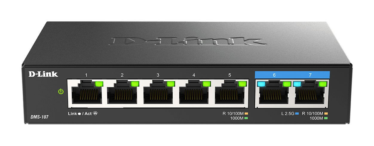 D-Link DMS-107/E – Netzwerk-Switch, Unmanaged, 7x LAN (5x GbE, 2x 2,5GbE), Schwarz