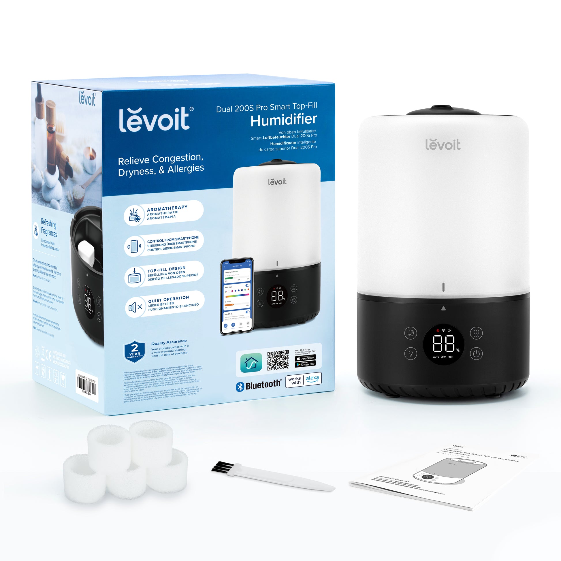 Levoit Luftbefeuchter Dual 200S Pro – Ultraschall, 220 ml/h, Tank 3 l, bis 27 m²