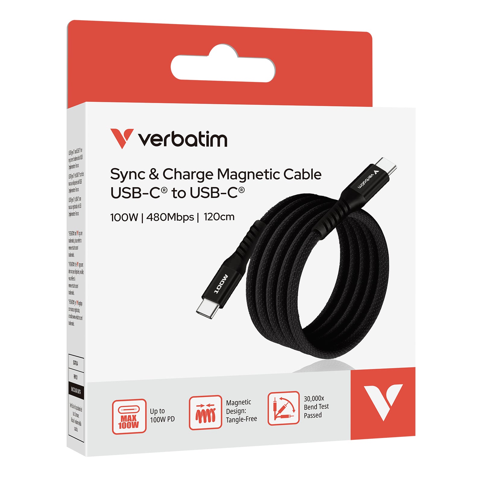 Verbatim USB-C auf USB-C Kabel – USB 2.0 (480 Mbit/s) – 1,2 m – PD 100 W – für iPhone 15/16 und mehr