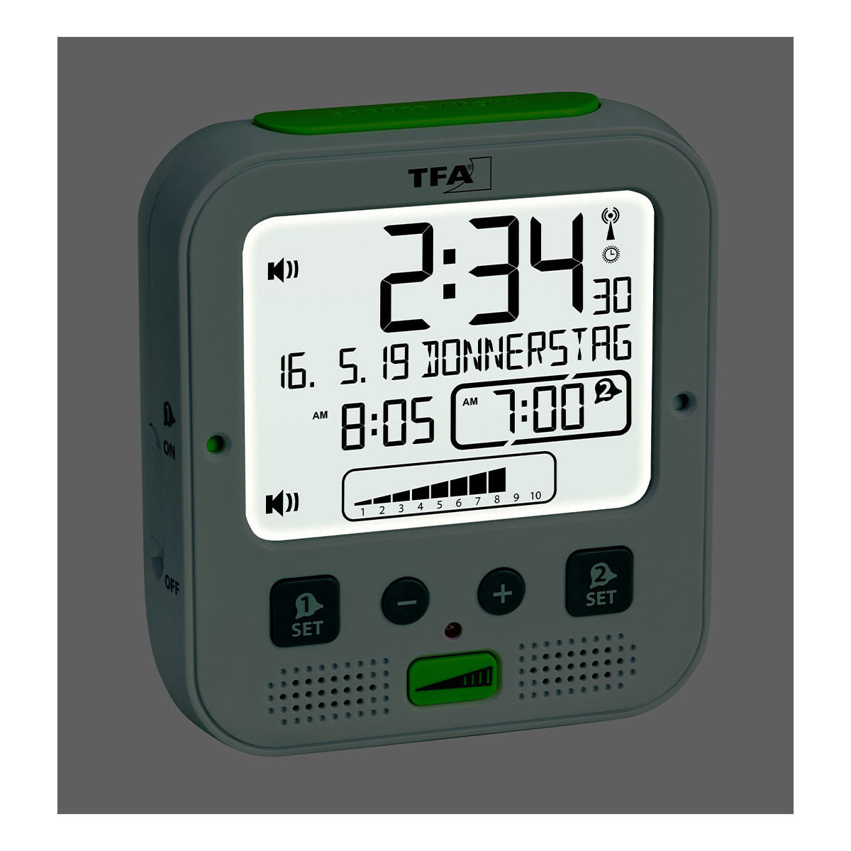 TFA-Dostmann TFA Dostmann Wecker BOOM Funk – digital – 6,5 × 12,2 × 11,0 cm, weiss, Kunststoff, Projektor