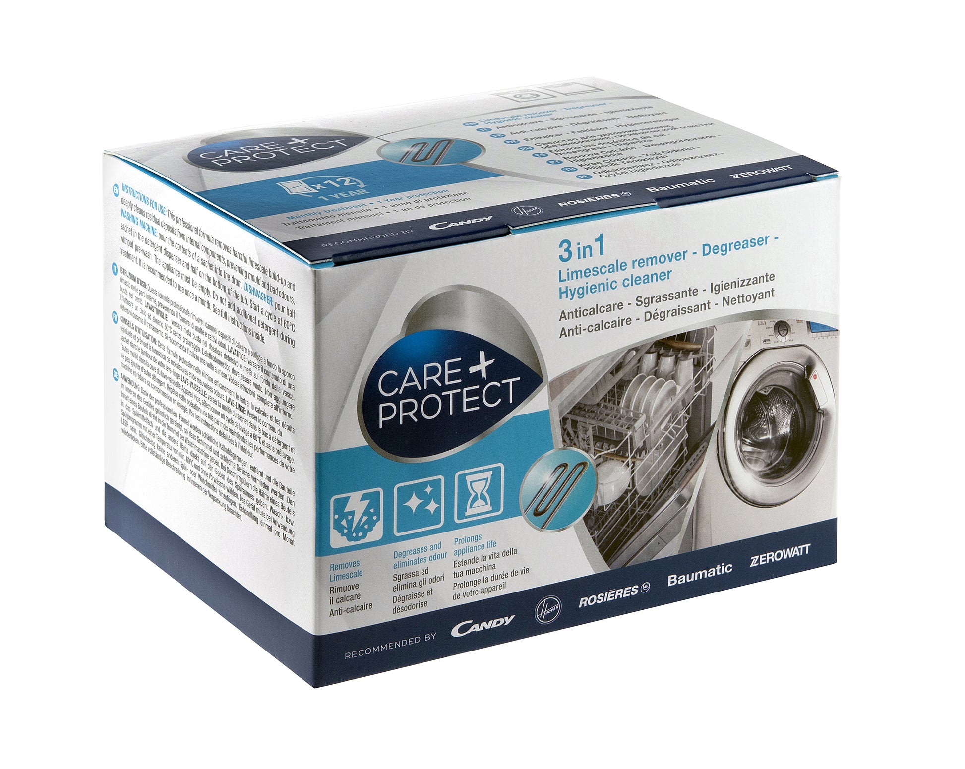Care + Protect CarePlus Protect 3-in-1 Entkalker – für Geschirrspüler/Waschmaschine – Pulver, Box – 600 g – 6 Stk.