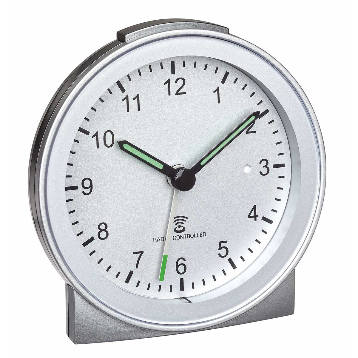 TFA-Dostmann TFA Dostmann Quarz-Wecker – Funk, analog, 8,1 × 8,4 × 3,1 cm, Silber, Kunststoff