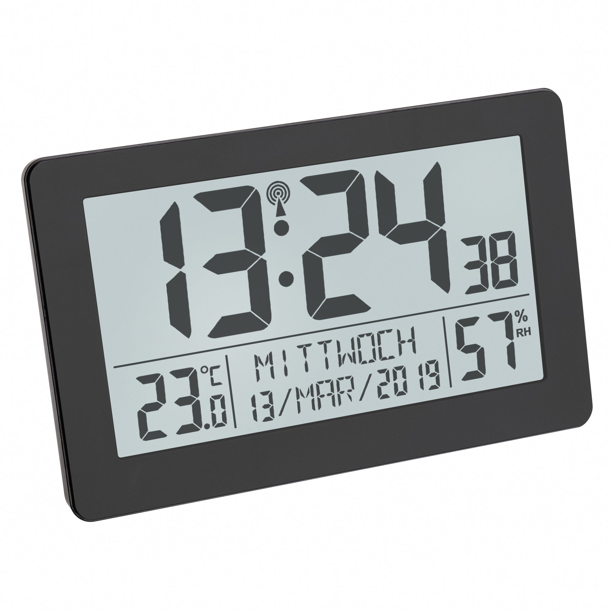 TFA-Dostmann TFA Dostmann Digitalwecker – Funk, Schlummerfunktion, Thermometer/Hygrometer, 20,6 × 13 × 3 cm, Schwarz
