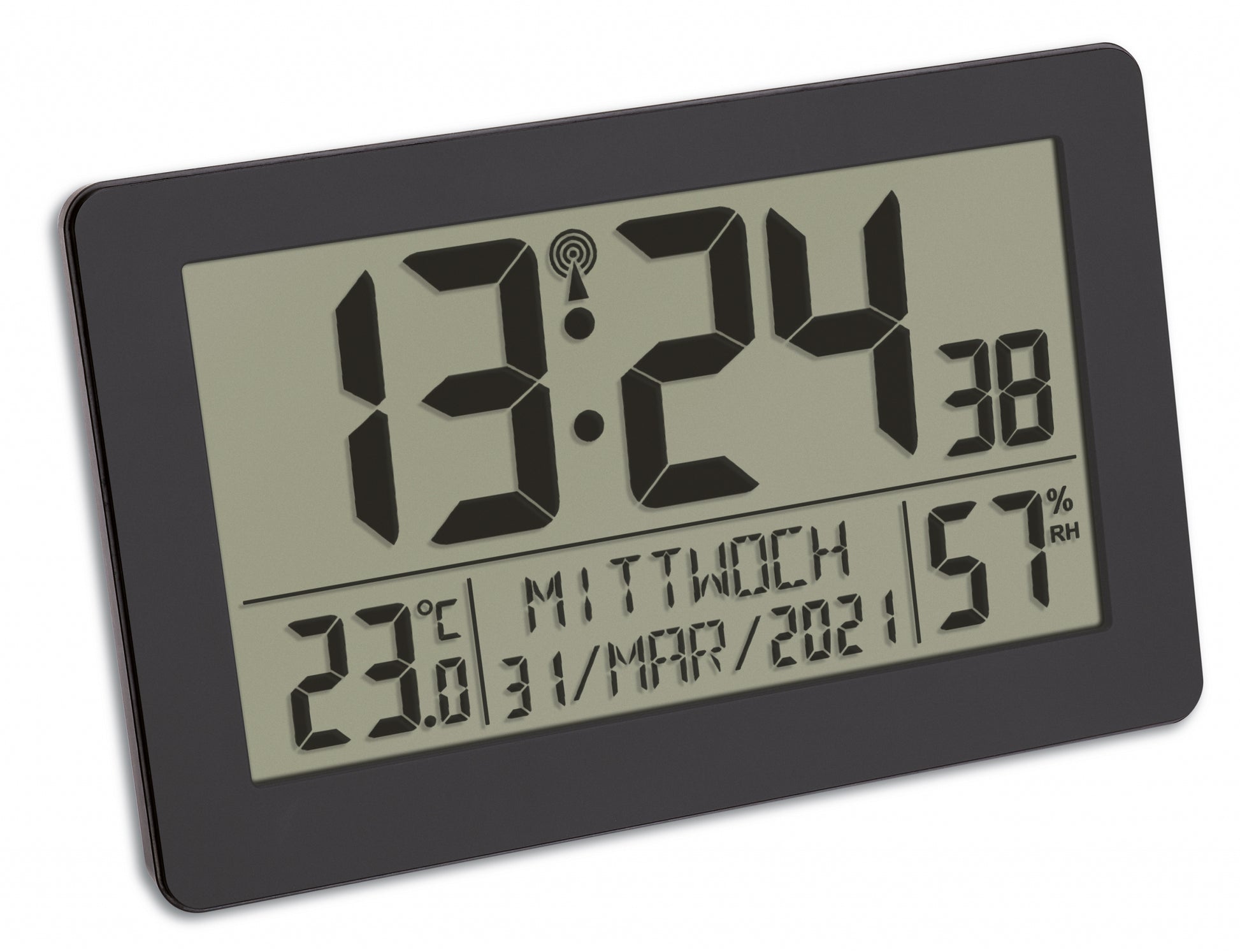 TFA-Dostmann TFA Dostmann Digitalwecker – Funk, Schlummerfunktion, Thermometer/Hygrometer, 20,6 × 13 × 3 cm, Schwarz
