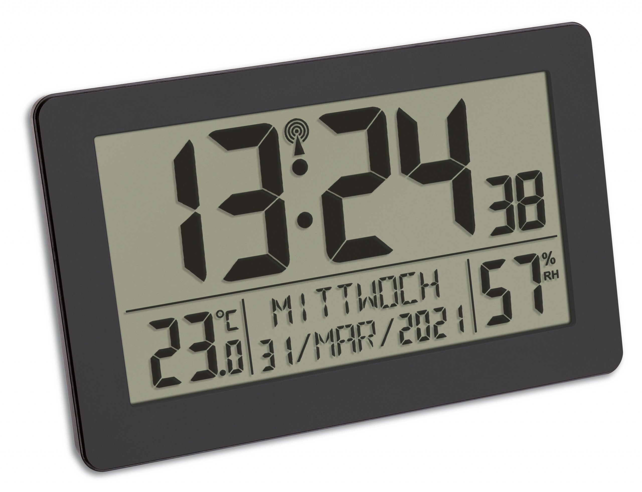 TFA-Dostmann TFA Dostmann Digitalwecker – Funk, Schlummerfunktion, Thermometer/Hygrometer, 20,6 × 13 × 3 cm, Schwarz