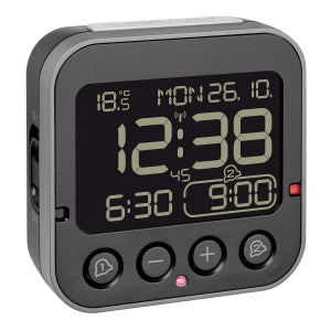TFA-Dostmann TFA Dostmann BINGO 2.0 Digitalwecker – Funk, Snooze, Thermometer, 9,5 × 9,6 × 4,1 cm, Schwarz