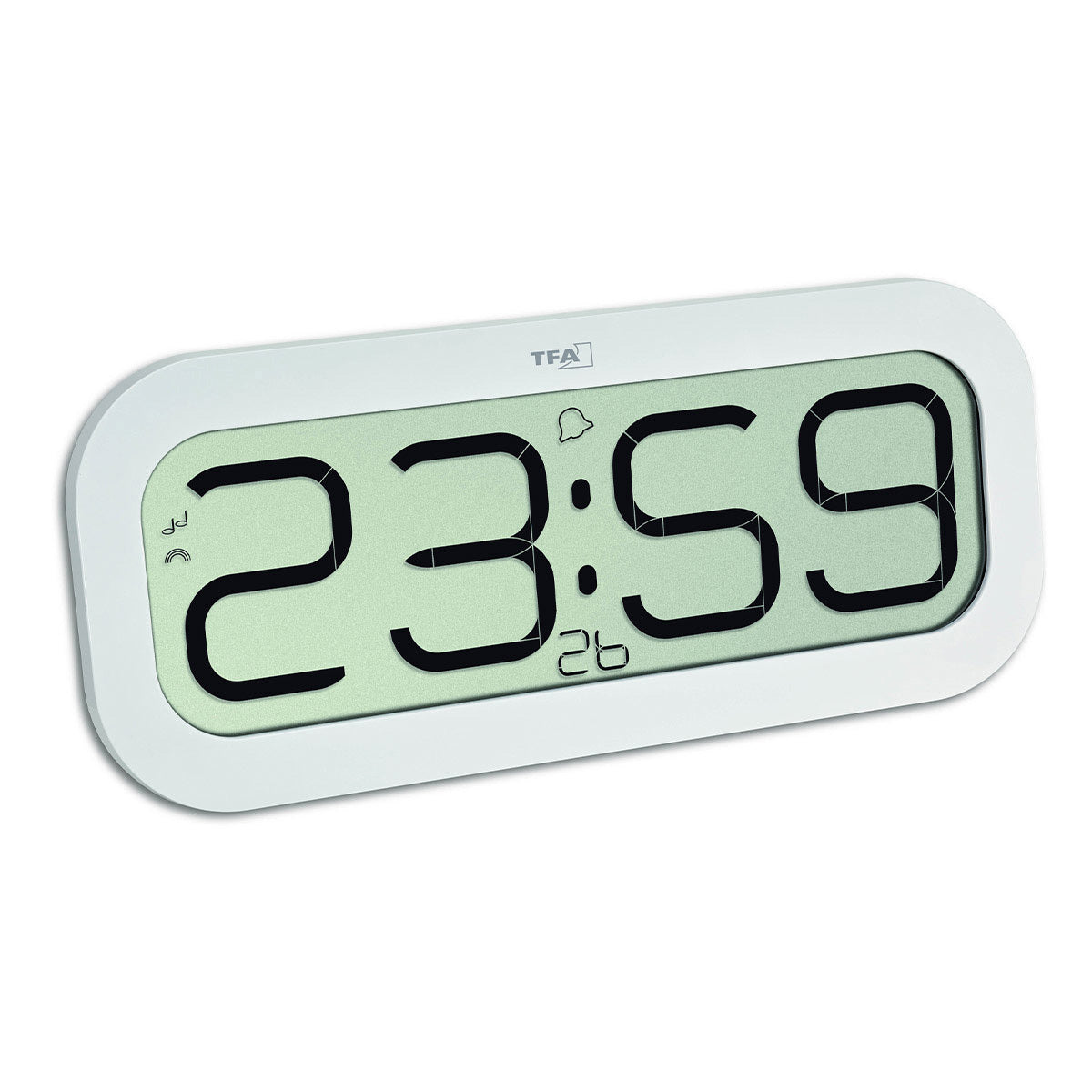 TFA-Dostmann TFA Dostmann Tischuhr – Digital, Funkgesteuert, Lautlos, 32,1 × 14 × 2,8 cm, Weiss, Kunststoff