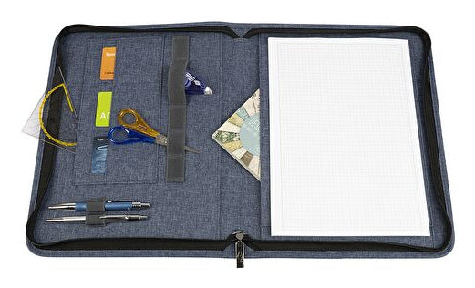 Wedo Denim Schreibmappe für A4, Reissverschluss, Polyester, Blau