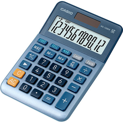 Casio MS-120EM Tischrechner, 12-stellig, Solar/Batterie, Blau