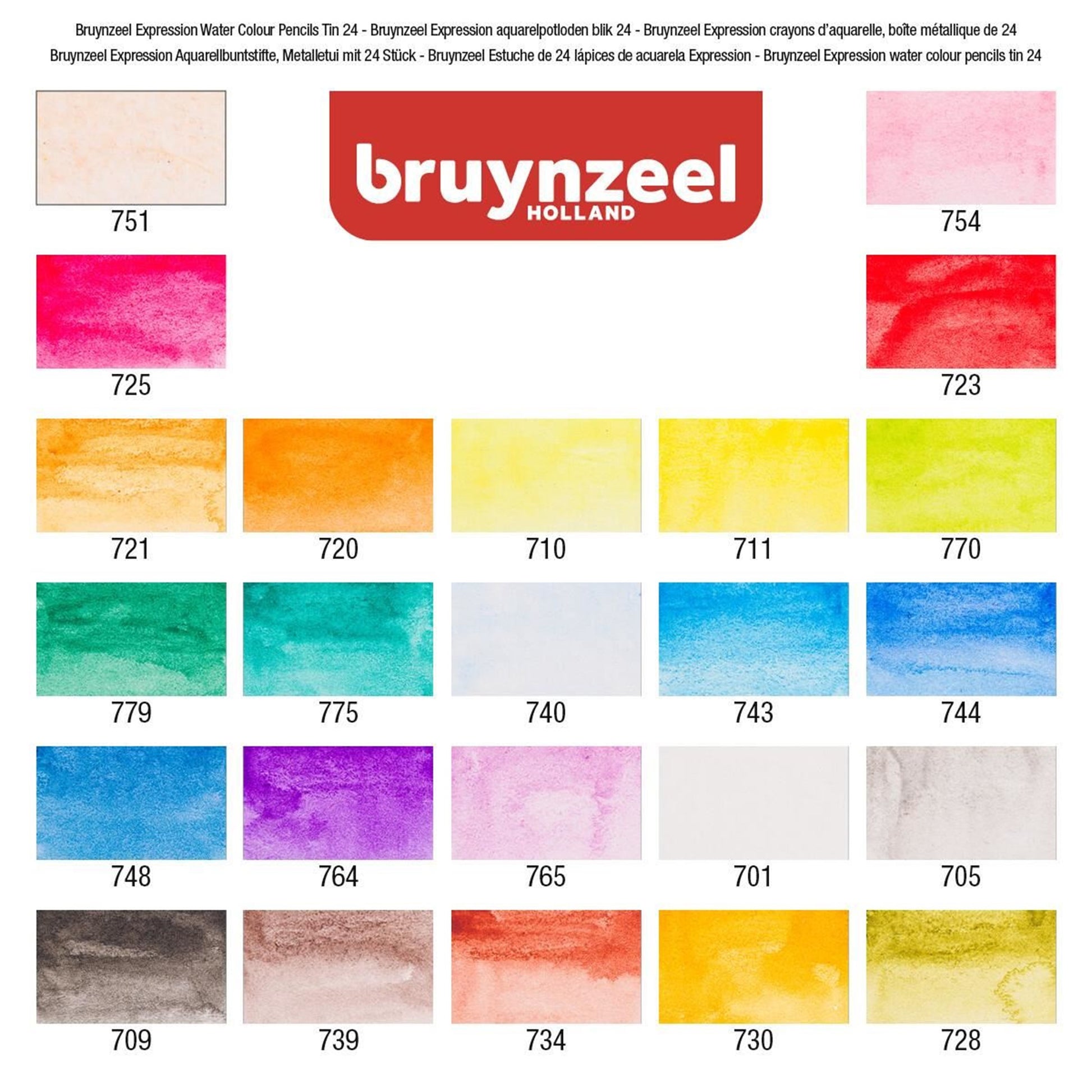 Bruynzeel Aquarellfarbstifte Expression – Aquarell, Minen-Ø 2,9 mm, 24 Farben, in Metalletui, mit Pinsel