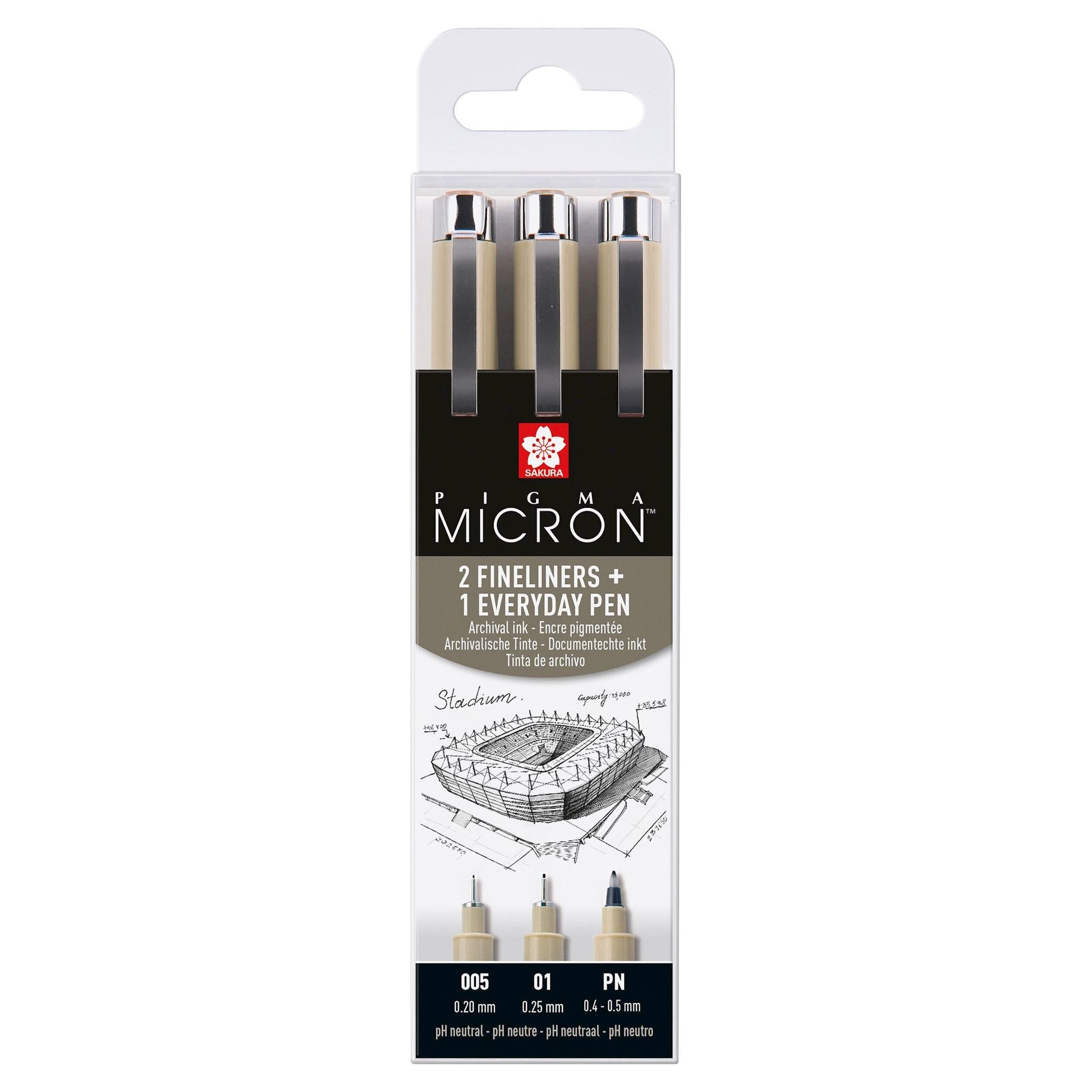Sakura Pigma Micron Fineliner Set – 3 Stk., 0,2–0,25 mm, schwarz, wasserfest