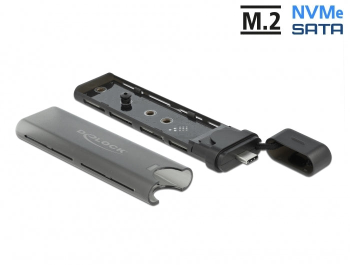 DeLOCK M.2 NVMe/SATA USB-C-Gehäuse – 1-Bay SSD-Gehäuse – USB 3.2 Gen2 (10 Gbit/s) – für M.2 NVMe/SATA